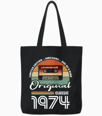 50th Birthday Vintage 1974 Original 1974 Tote Bags - Black