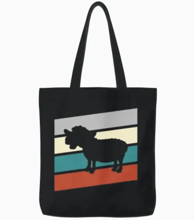 Sheep Retro Tote Bags - Black