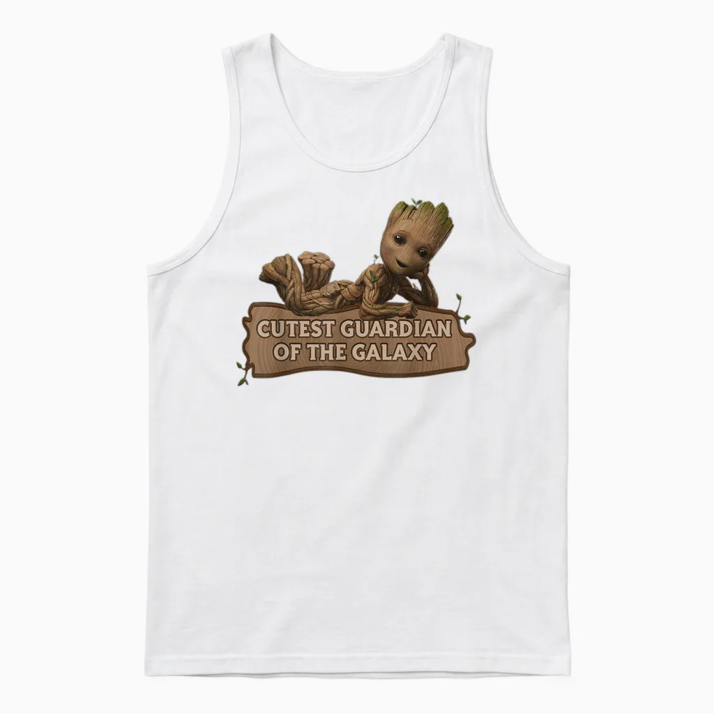 Marvel Studios' I Am Groot Cutest Guardian of the Galaxy T-Shirt, Black Unisex Tank Top in White