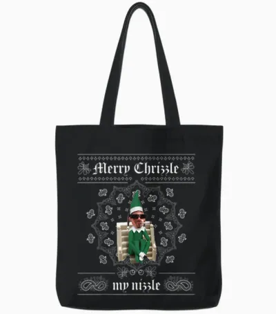 Christmas Elf Gangster Merry Chrizzle Og Bandana Design Tote Bags - Black