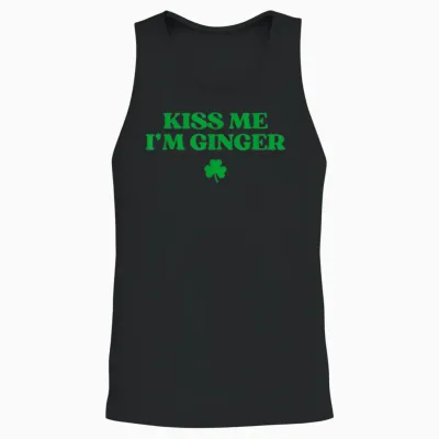 Kiss Me I'm Ginger Shirt Funny St Patricks Day Redhead Unisex Tank Top - Black