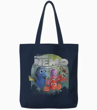 Disney Pixar Finding Nemo Group Logo T-Shirt, Black, S Tote Bags - Navy
