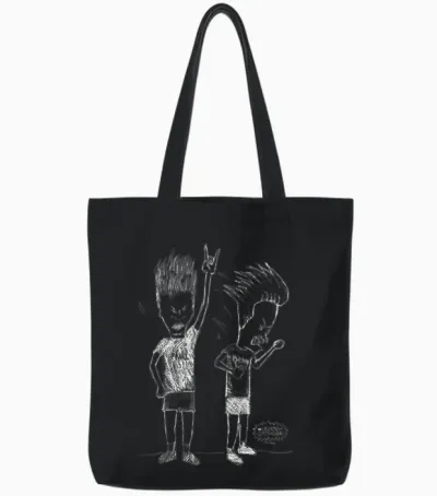 Beavis and Butt-Head Head Bang Sketch Tote Bags - Black