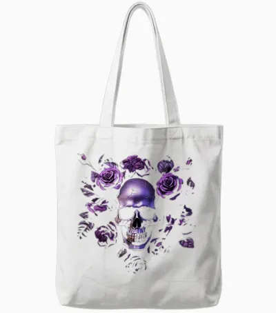 Totenkopf Mit Lila Rosen Gothic Tote Bags - White