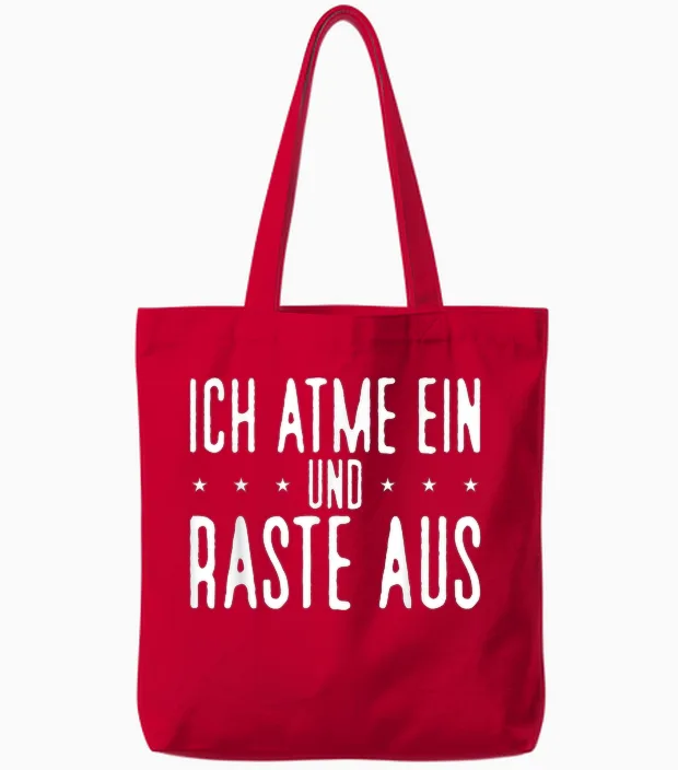 Ich Atme Ein Und Raste Aus Sarkasmus Lustiges Herren Tote Bags in Red