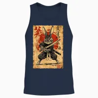 Funny Vintage Art Japanese Rabbit Ninja Samurai Warrior T-Shirt, Black, S Unisex Tank Top in Navy - 2