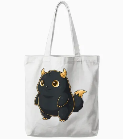 Cute Chubby Fantasy Creature with Golden Horn. Tote Bags - White