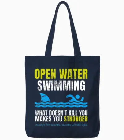 Funny Open Water Swimming Shark Tote Bags - Navy