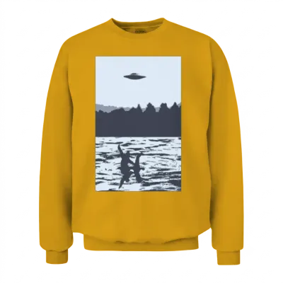 Ufo Over Bigfoot Riding on Nessie Lochness Monster Unisex Sweatshirt - Gold