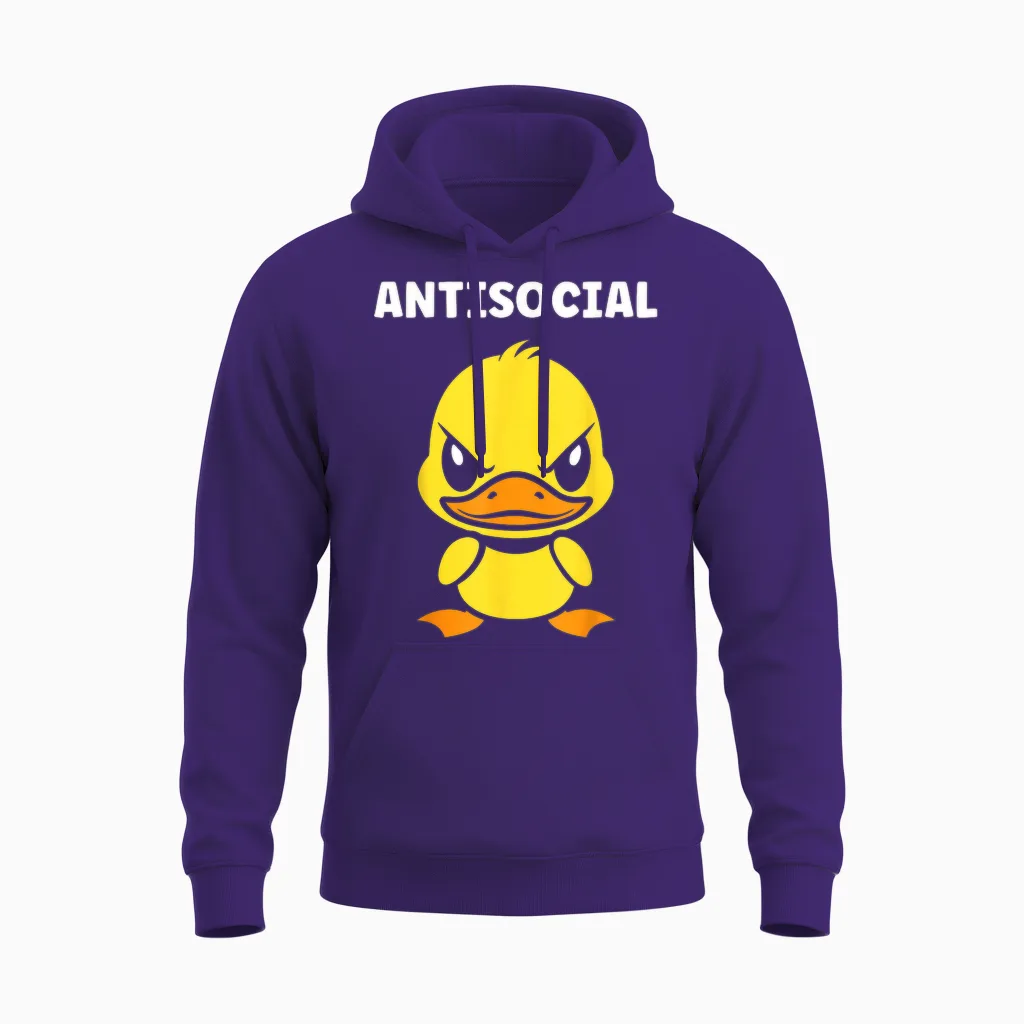 Humour Simple Canard Mignon Grognon Drole Antisocial Unisex Hoodie in Purple