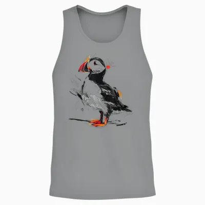 Puffin Animal Print Graphic Drawing Illustration Abstract Puffin T-Shirt, White, S Unisex Tank Top - Sport Grey