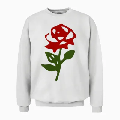 Minimalistische Kleine Rote Rose Mit Grünen Blättern Unisex Sweatshirt - White