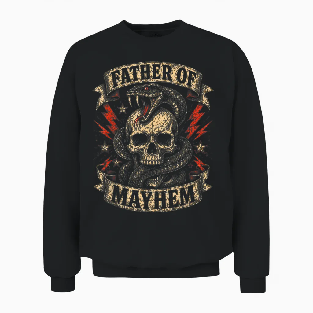 Father's Day Father of Mayhem Funny Dad Matching Family Unisex Sweatshirt in Black
