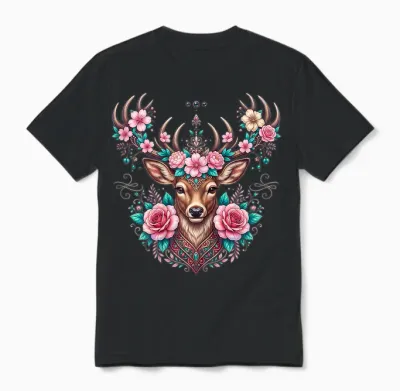 Hirsch T-Shirt Damen Trachtenshirt Dirndl Oberteil Trachten Unisex T-Shirt - Black