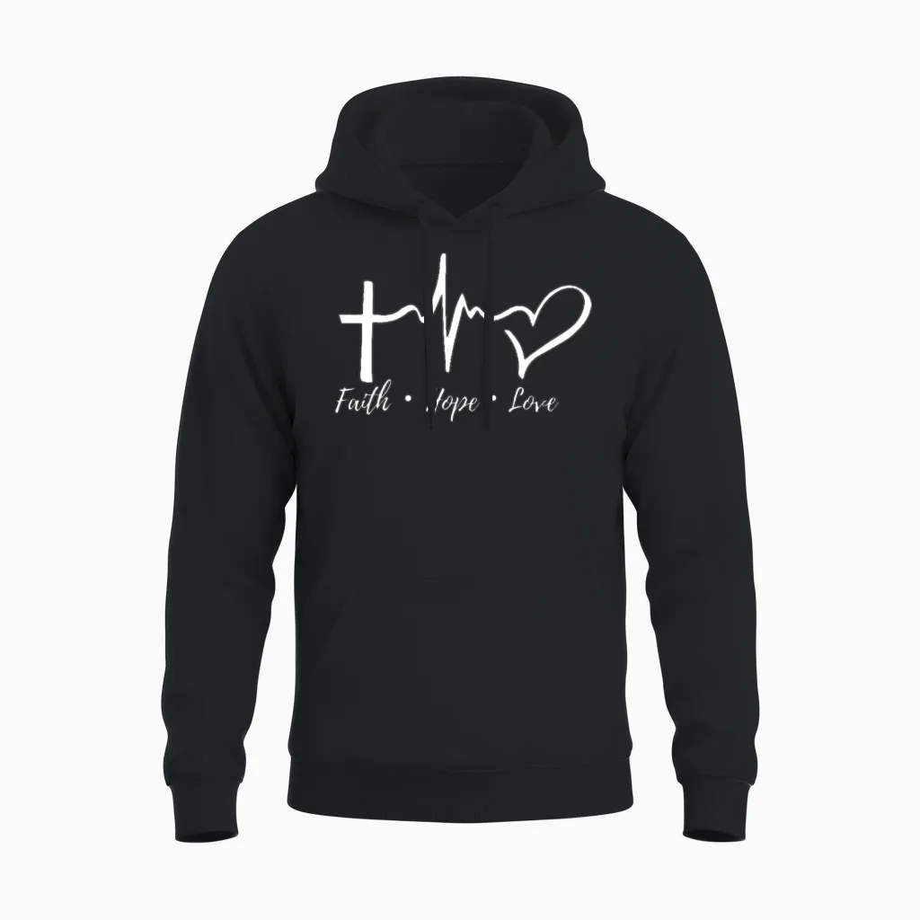Faith Hope Love Christian & Gift Unisex Hoodie in Black