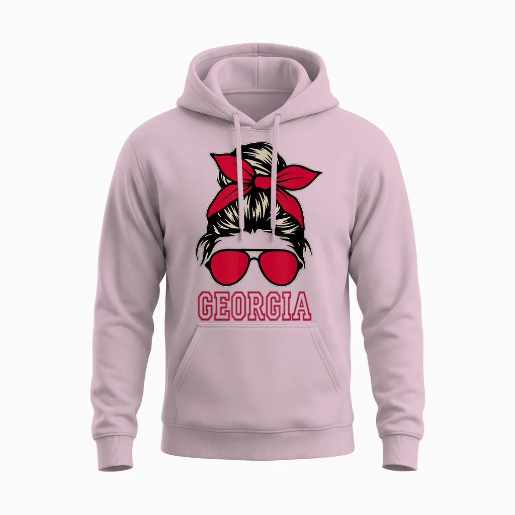 Georgia Women Girls Mom Messy Bun Hair. Unisex Hoodie in Light Pink