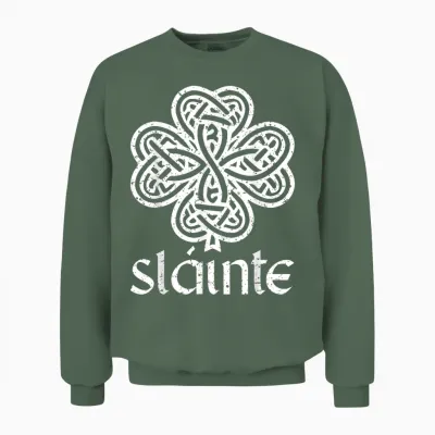 Slainte Clover St Patrick's Day T Celtic Knot Clover Green T-Shirt, Green Unisex Sweatshirt - Military Green