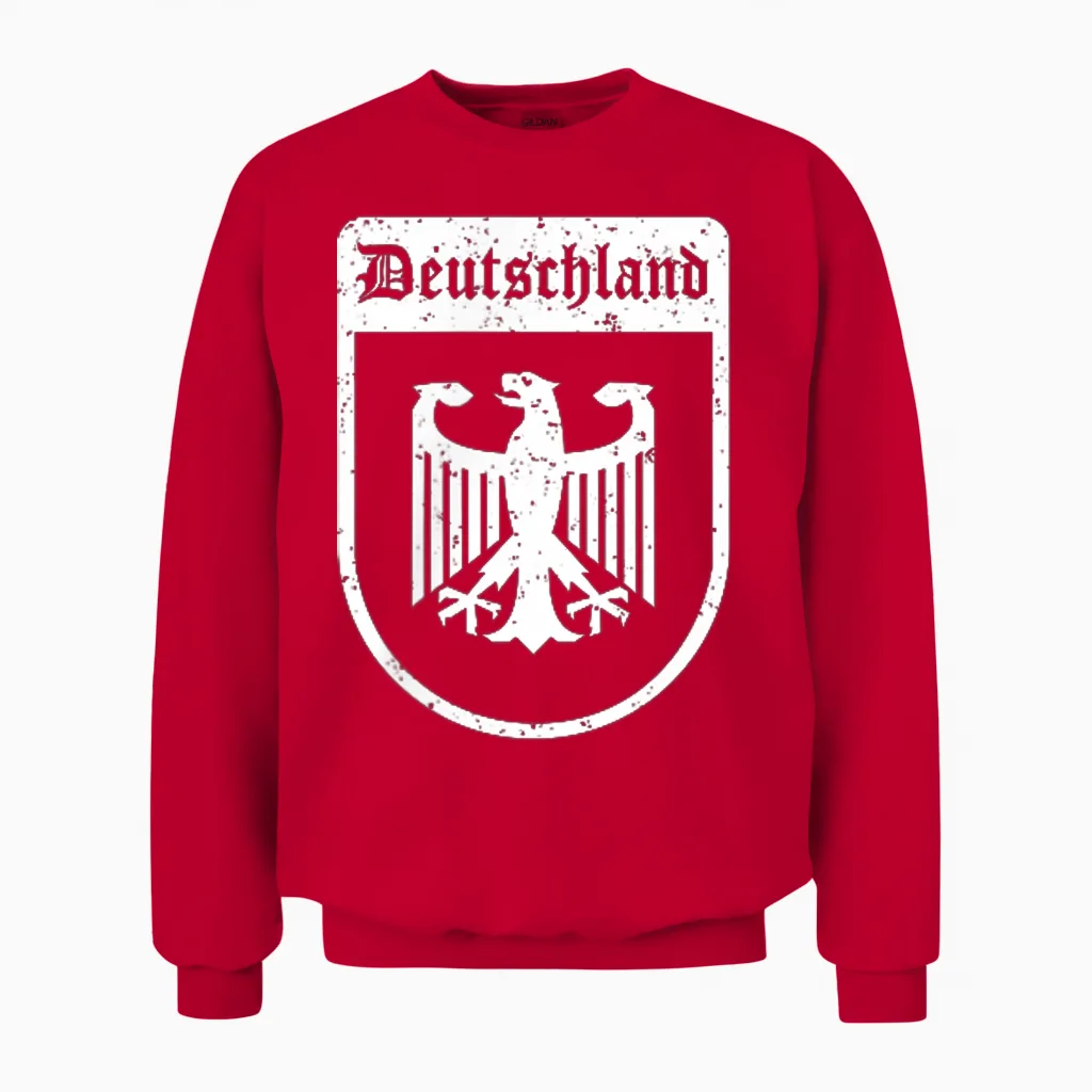 German Eagle Flag of Germany T-Shirt, Black Unisex Sweatshirt in Red