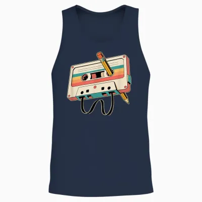 Retro Kassette Bleistift 80er 90er Musikliebhaber Vintage Unisex Tank Top - Navy