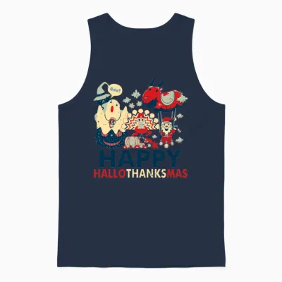 Retro Happy Hallowthanksmas for Halloween Unisex Tank Top - Navy