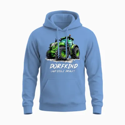 Dorfkind Traktor Design Landwirt & Bauern Trecker Geschenk Unisex Hoodie - Carolina Blue