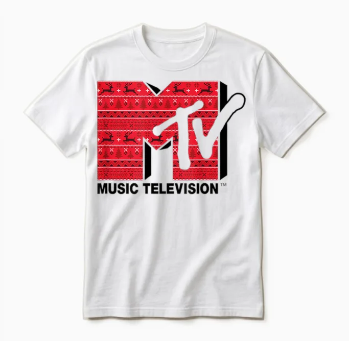 Mademark X Mtv - the Official Mtv Logo in Ugly Christmas Style Unisex T-Shirt in White