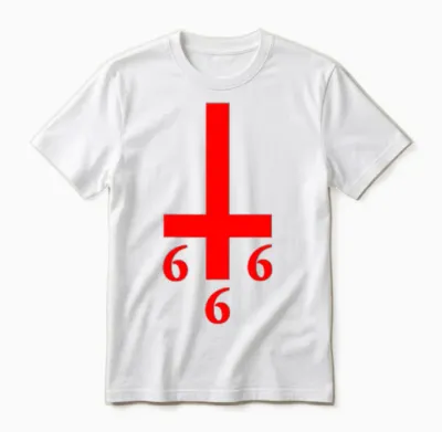 Umgedrehtes Kreuz 666 Satan Luzifer Antichrist Atheist Unisex T-Shirt - White