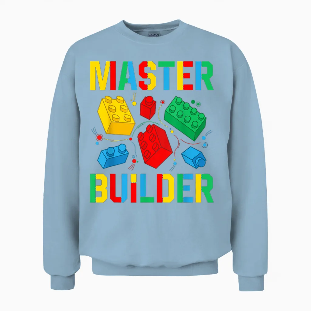 Master Builder Kids Building Blocks Brick Toy Master Builder T-Shirt Small Unisex Sweatshirt in Light Blue