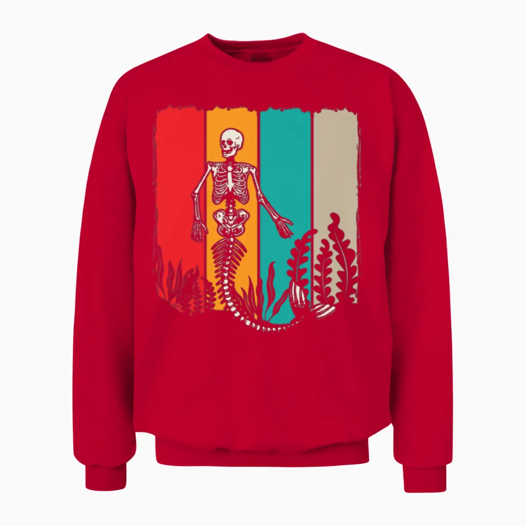 Skeleton Mermaid Retro - Halloween Unisex Sweatshirt in Red