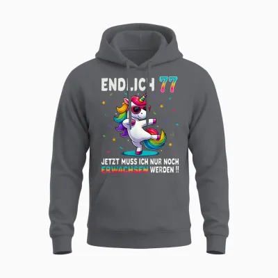 77 Geburtstag Geschenke Frau Mann Party Outfit Einhorn Unisex Hoodie - Charcoal
