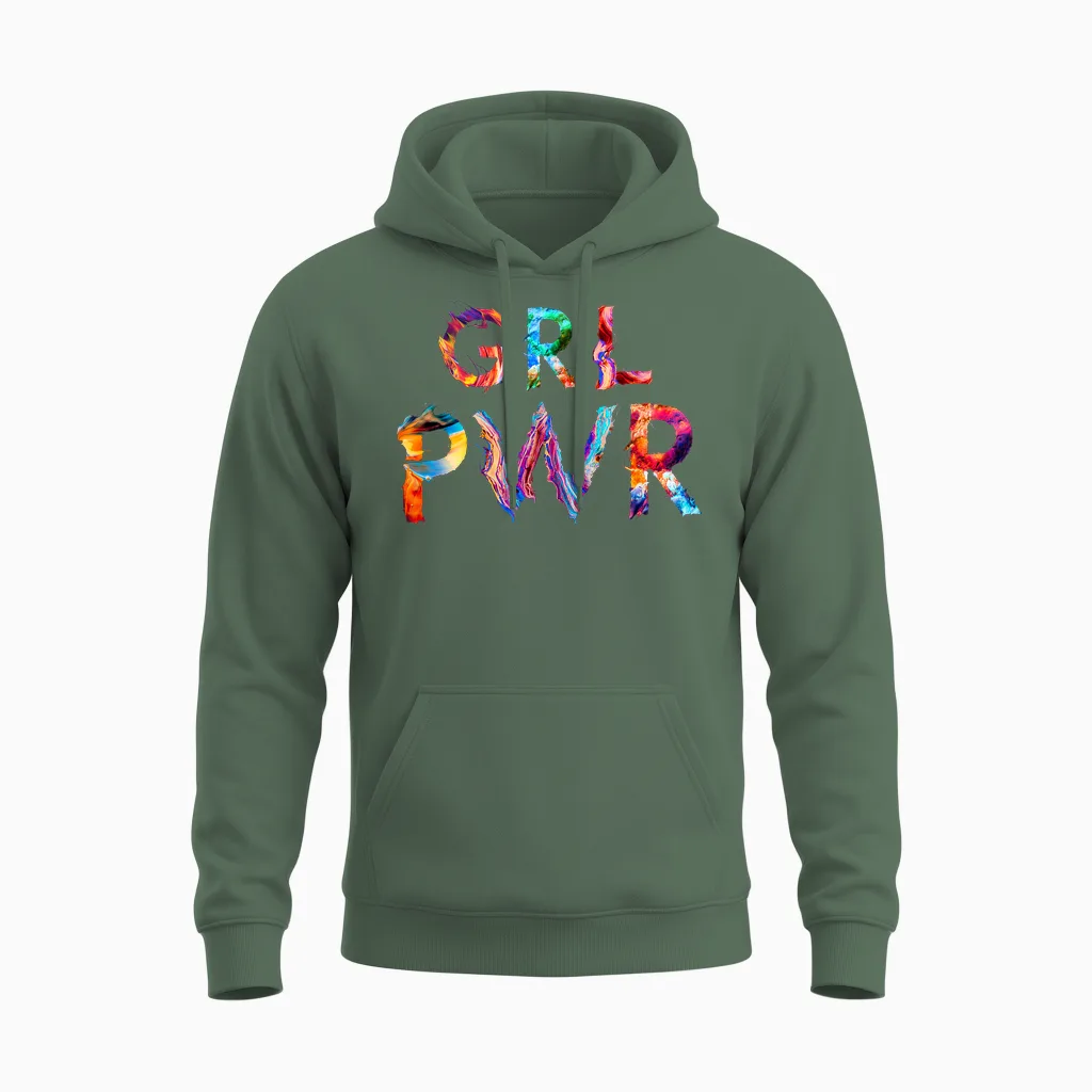 Girl Power Colorful Feminist for Women and Girls T-Shirt, Black, S Unisex Hoodie in Military Green
