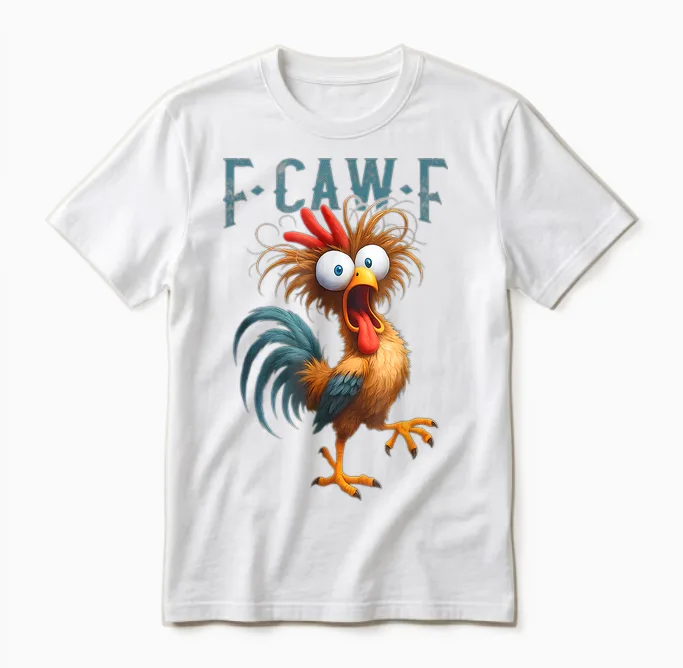 F-Caw-F Chicken Humor F-Caw-F Quote Rooster Meme Unisex T-Shirt in White