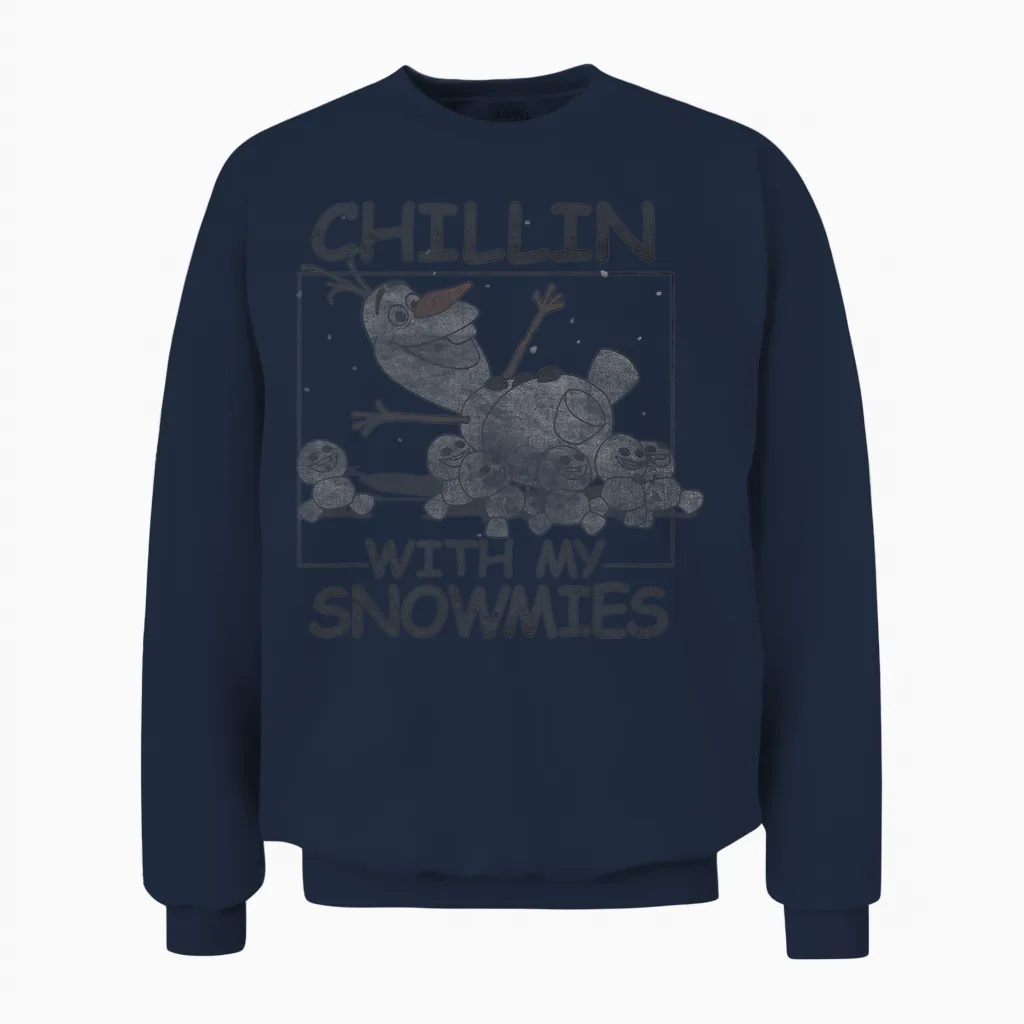 Disney Frozen Olaf Chillin with My Snowmies Portrait T-Shirt Small Unisex Sweatshirt in Navy