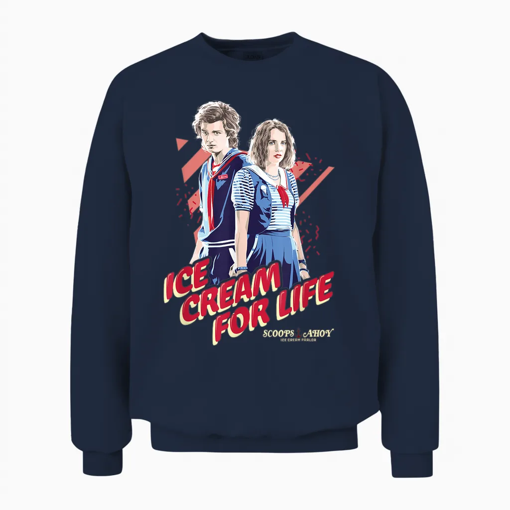 Stranger Things Steve Robin Ice Cream for Life Chest Unisex Sweatshirt in Navy