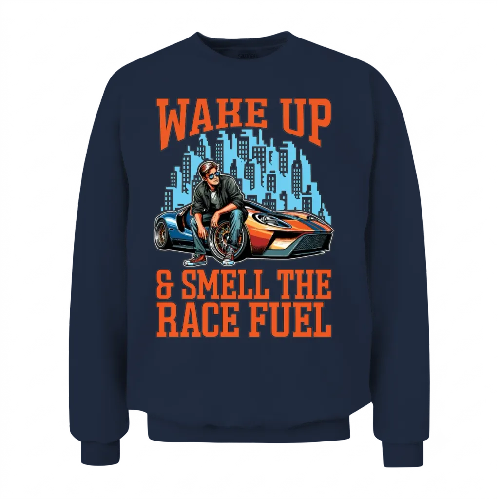 Car Racing Wake Up & Smell Race Track Car Lover Unisex Sweatshirt - Navy