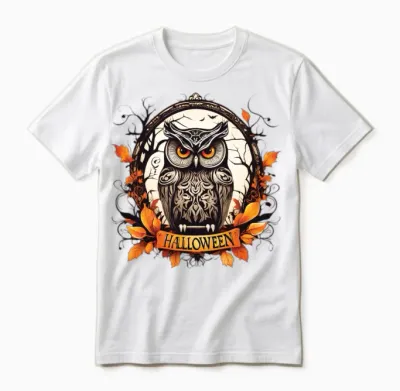 Ornate Owl Halloween Emblem Unisex T-Shirt - White