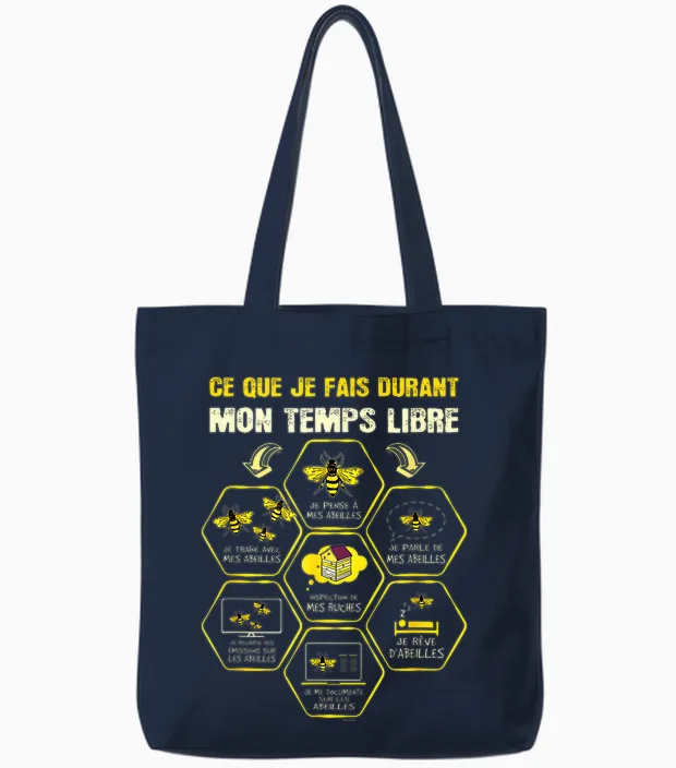 Free Time Beekeeper Nest Bees Activities Beekeeping T-Shirt, Black, S Tote Bags in Navy
