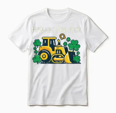 Kids St Patricks Day Bulldozer Saint Paddys Construction Boys Kid Unisex T-Shirt - White