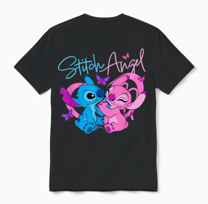 Disney Lilo & Stitch: the Series Angel with Butterflies Unisex T-Shirt in Black