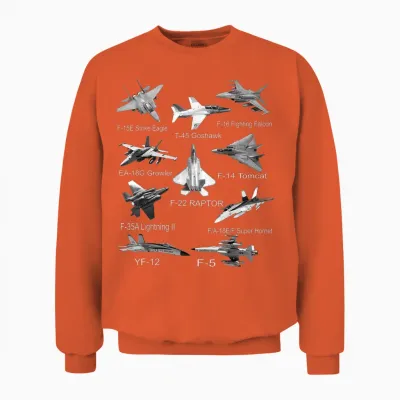 American Fighters Jets F22 Raptor F14 Tomcat Plane Spotting T-Shirt Small Unisex Sweatshirt - Orange