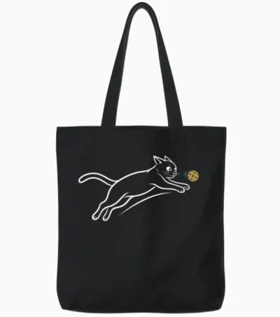 Chat Pickleball Drôle Minimaliste Ligne Poursuite Balle Fans Tote Bags - Black