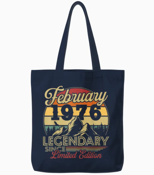 Vintage Cadeau Anniversaire 50 Ans Pour Né En Février 1976 Tote Bags in Navy