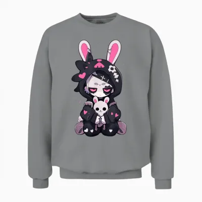 Goth Bunny Anime Girl Cute E-Girl Gothic Outfit Grunge Unisex Sweatshirt - Sport Grey