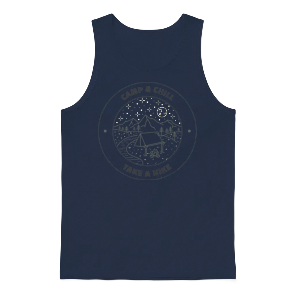Camp & Chill, Take a Hike โ Hiking Outdoors Gift Unisex Tank Top - Navy