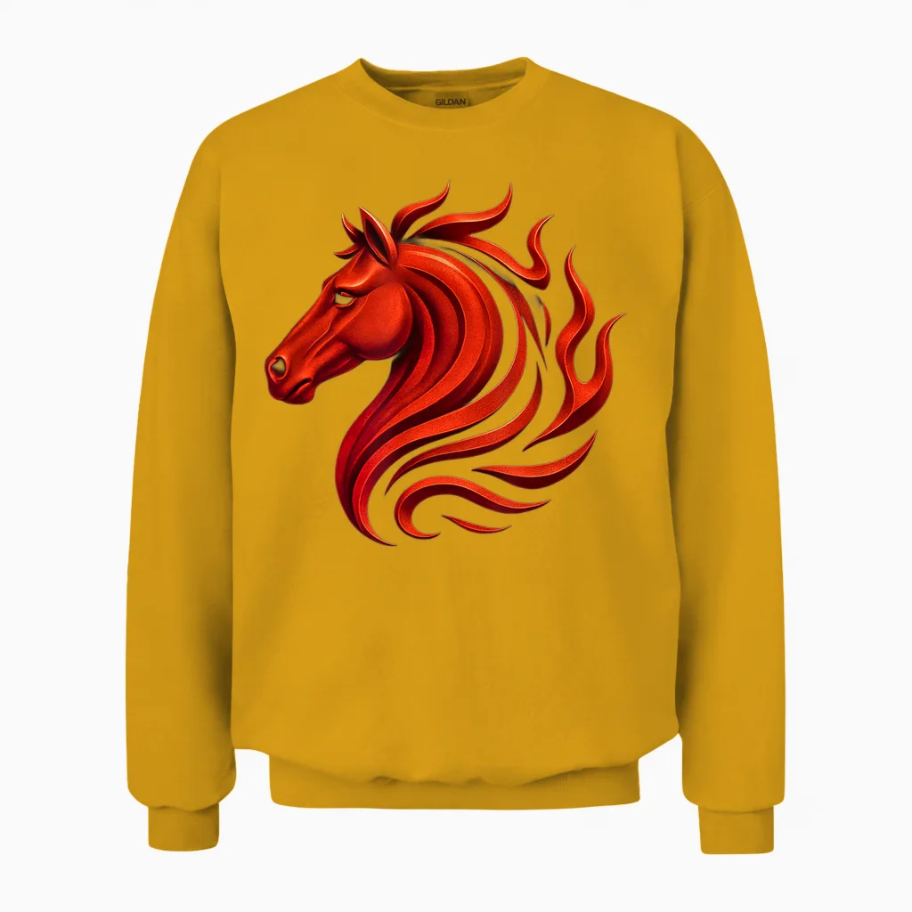 Cheval De Feu Symbole Du Zodiaque Chinois 2026 Nouvel an Lunaire Unisex Sweatshirt in Gold