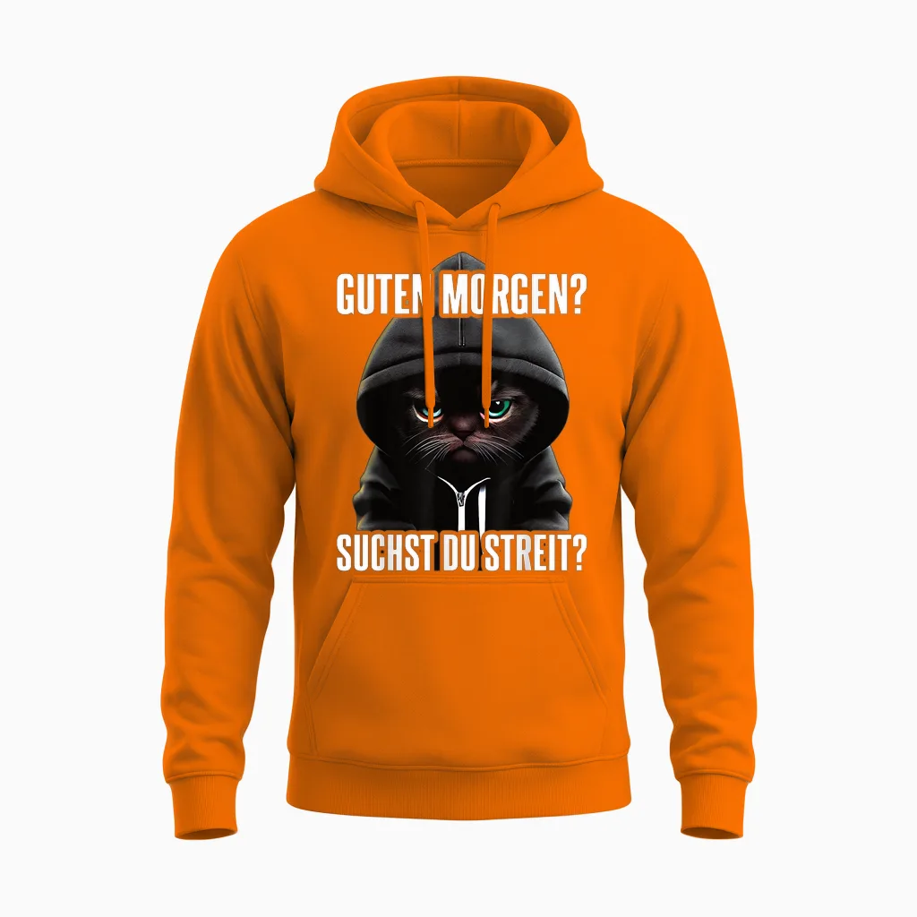 Katze Spruch Lustig Geschenk I Guten Morgen Unisex Hoodie in Safety Orange
