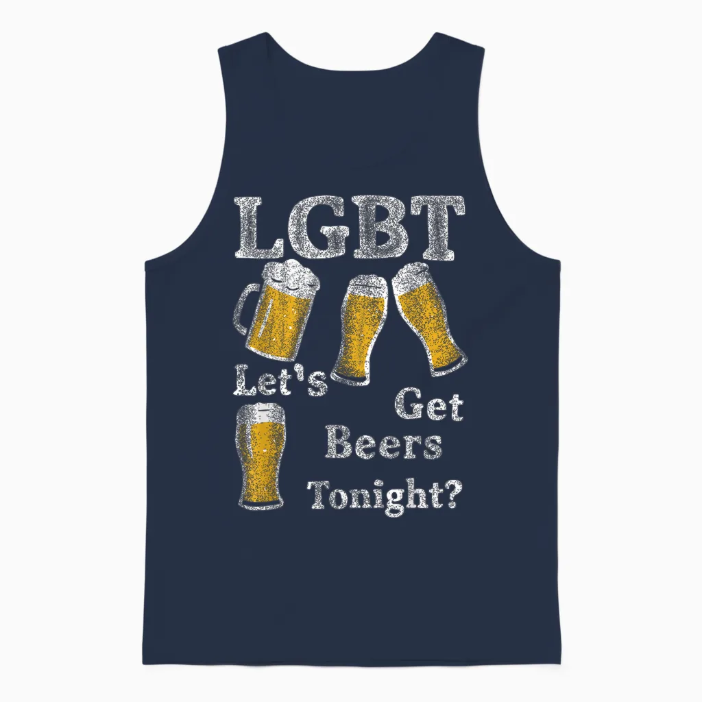Lgbt Let's Get Beers Tonight Beer Funny Unisex Tank Top in Navy