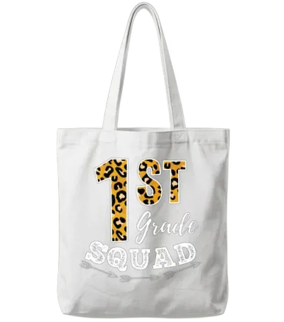 1st Grade Squad Leopard 1st Grade Teacher Tote Bags - White