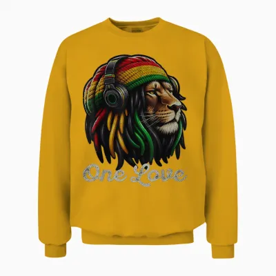 Jamaican Reggae Lion by Judah Rastafarian Lion T-Shirt, Black, S Unisex Sweatshirt - Gold
