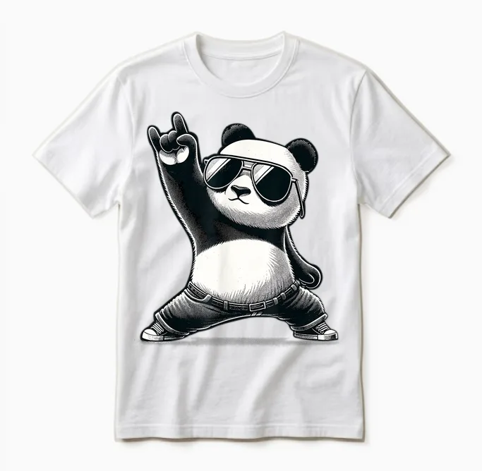 Retro Panda Rock Music Gift Men Children Women Funny Panda Unisex T-Shirt in White